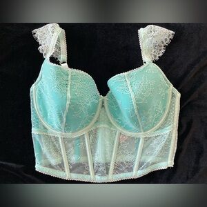 NWT Victoria’s Secret DREAM ANGELS Corset Top Bra Aqua Green Mesh & Lace Sz M-DD
